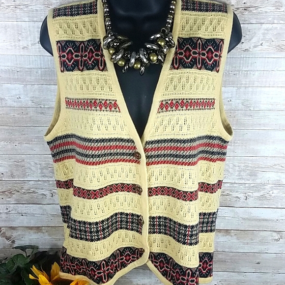 Talbots, Black, creme and red sweater vest, Sz M - Picture 1 of 9